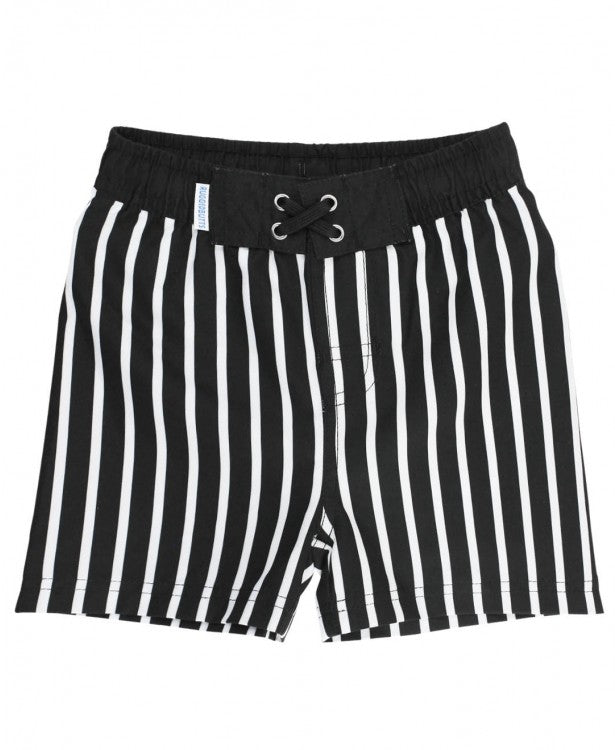 Black & White Stripe Swim Trunks